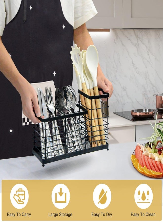 wishfly 3-In-1 Utensil Holder for Kitchen Counter,Matte Black Stainless Steel Spatula Holder with Metal Base,Removable Divider Kitchen Utensil Holder,Large Cooking Utensil Organizer for Farmhouse - Image 2